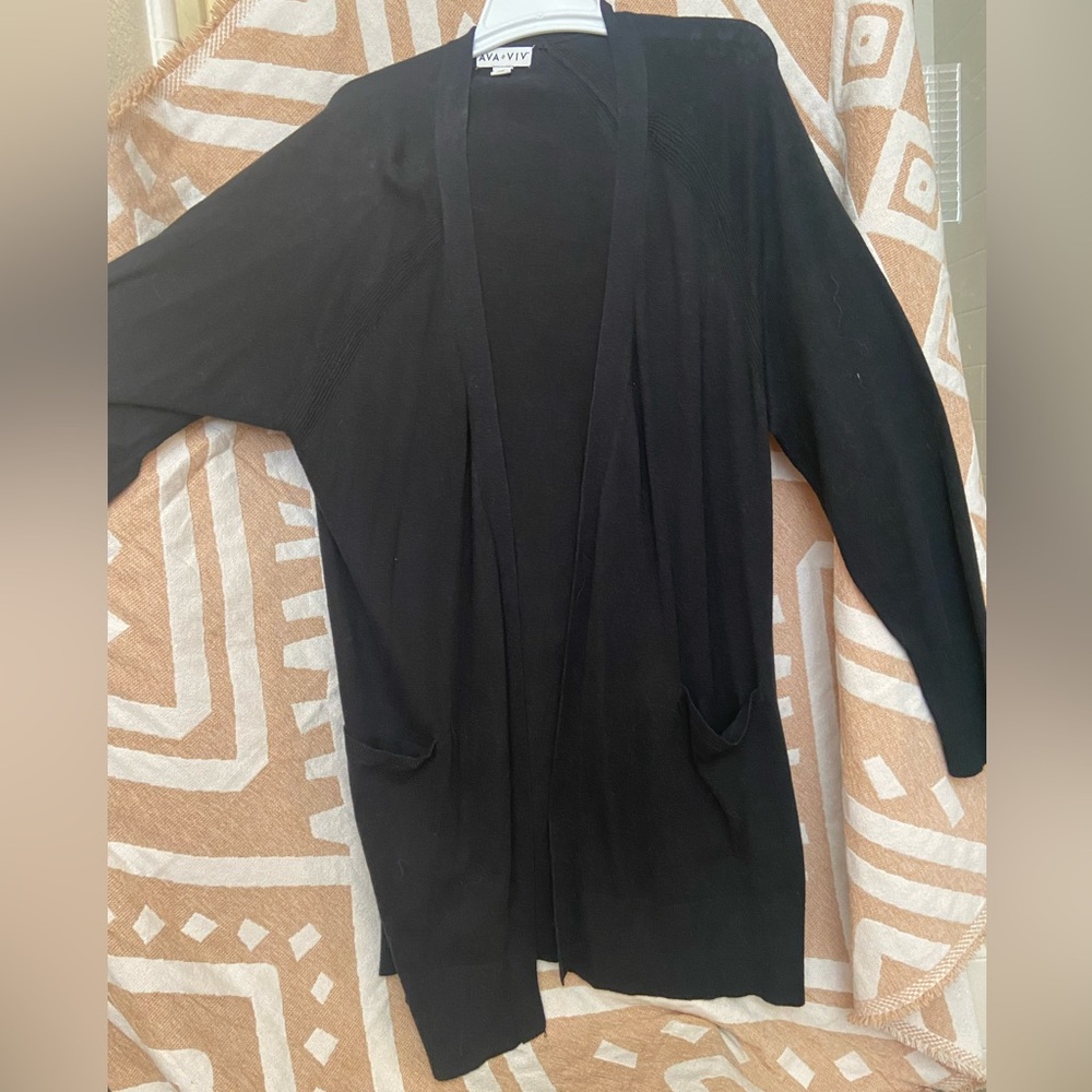 Black Long Open Front Cardigan
